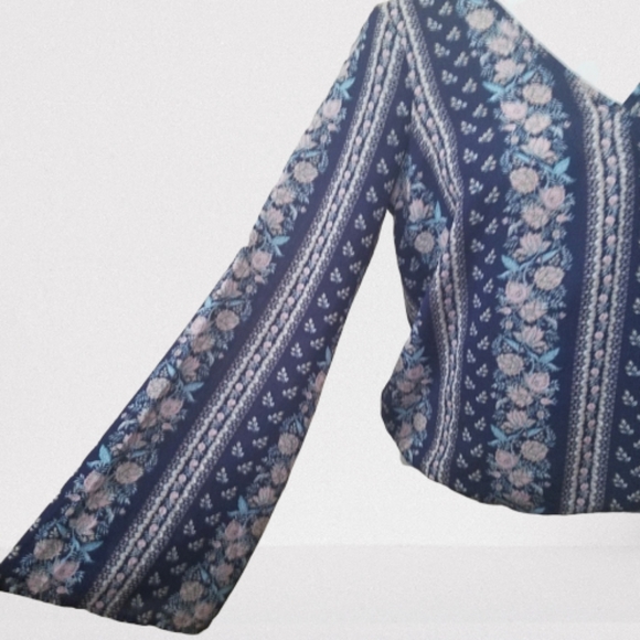 Blue and Pink Boho Floral Blouse - Picture 7 of 9